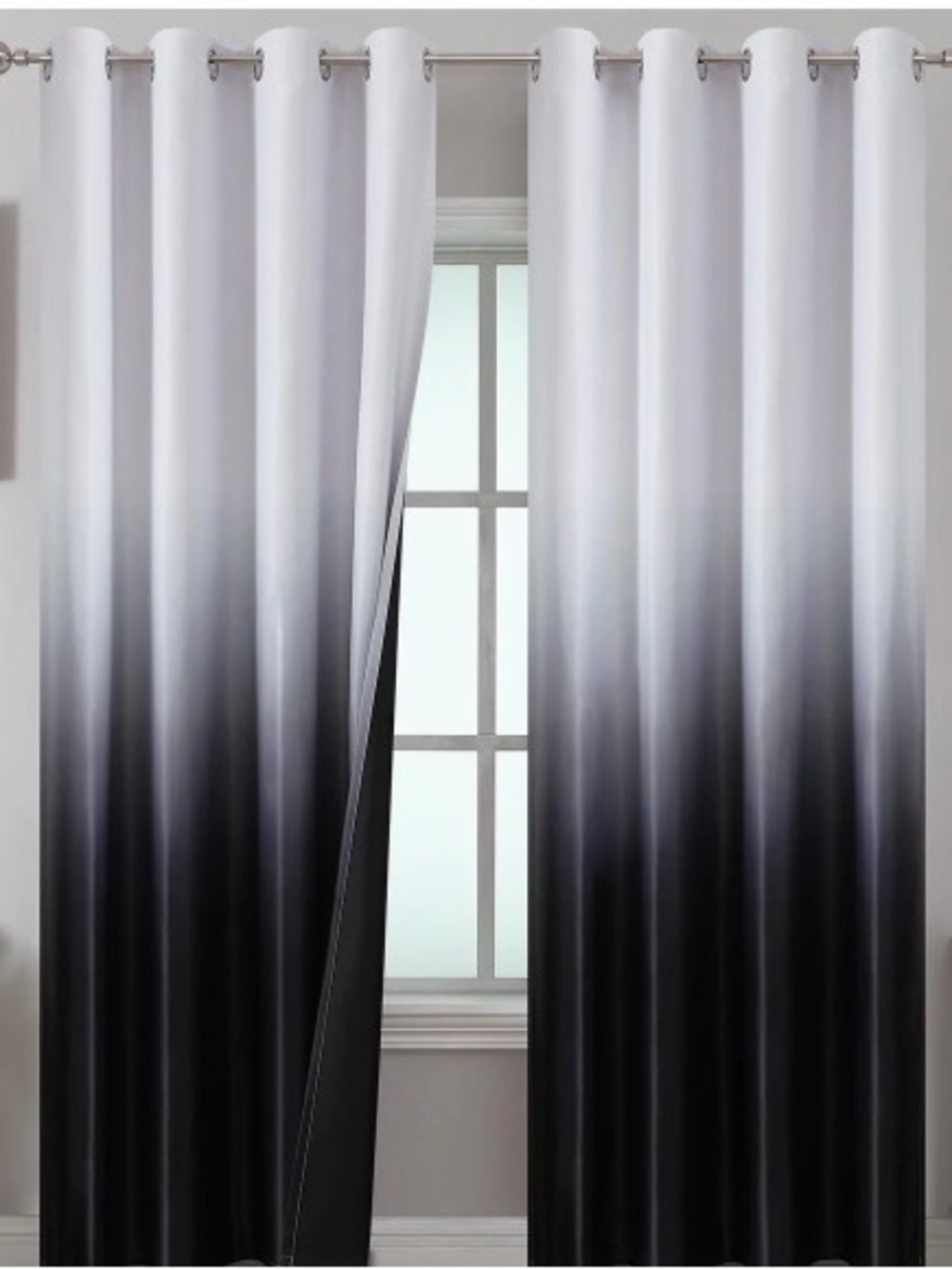 Estelar Textiler Black and Greyish White 90 Inch Blackout Window Curtains